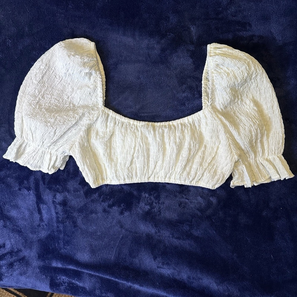 DNA Womens Couture White Crop Top Puff Sleeves S Gauze